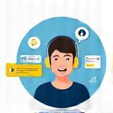 Graphic representing a support agent or help icon.