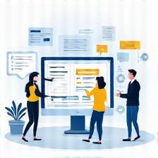 Graphic representing consultation and setup.